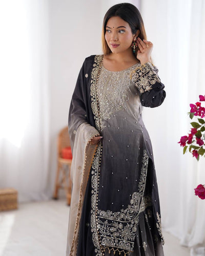 BLACK WEDDING WEAR CHINON SILK PLAZZO DRESS