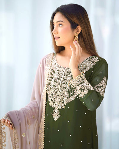 Leaf Green Color Festival Designer Suit With Dupatta