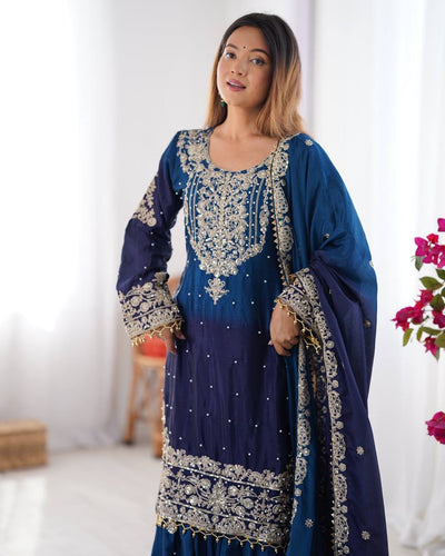 NAVY BLUE WEDDING WEAR CHINON SILK PLAZZO DRESS