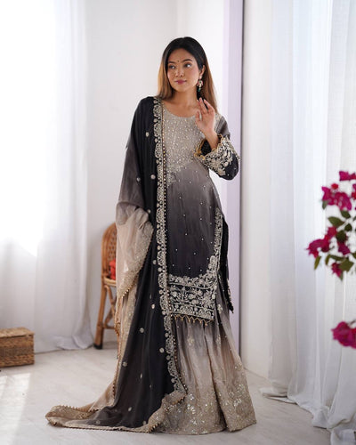 BLACK WEDDING WEAR CHINON SILK PLAZZO DRESS