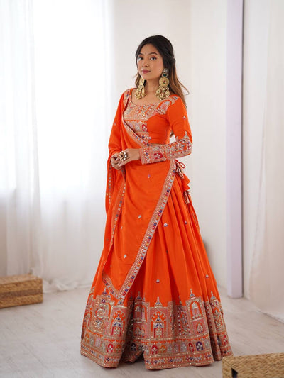 ORANGE WEDDING LEHENGA WITH CHOLI AND DUPATTA
