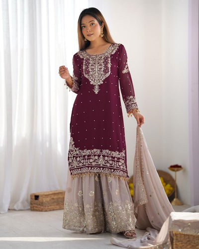 Wine Color Festival Designer Suit With Dupatta