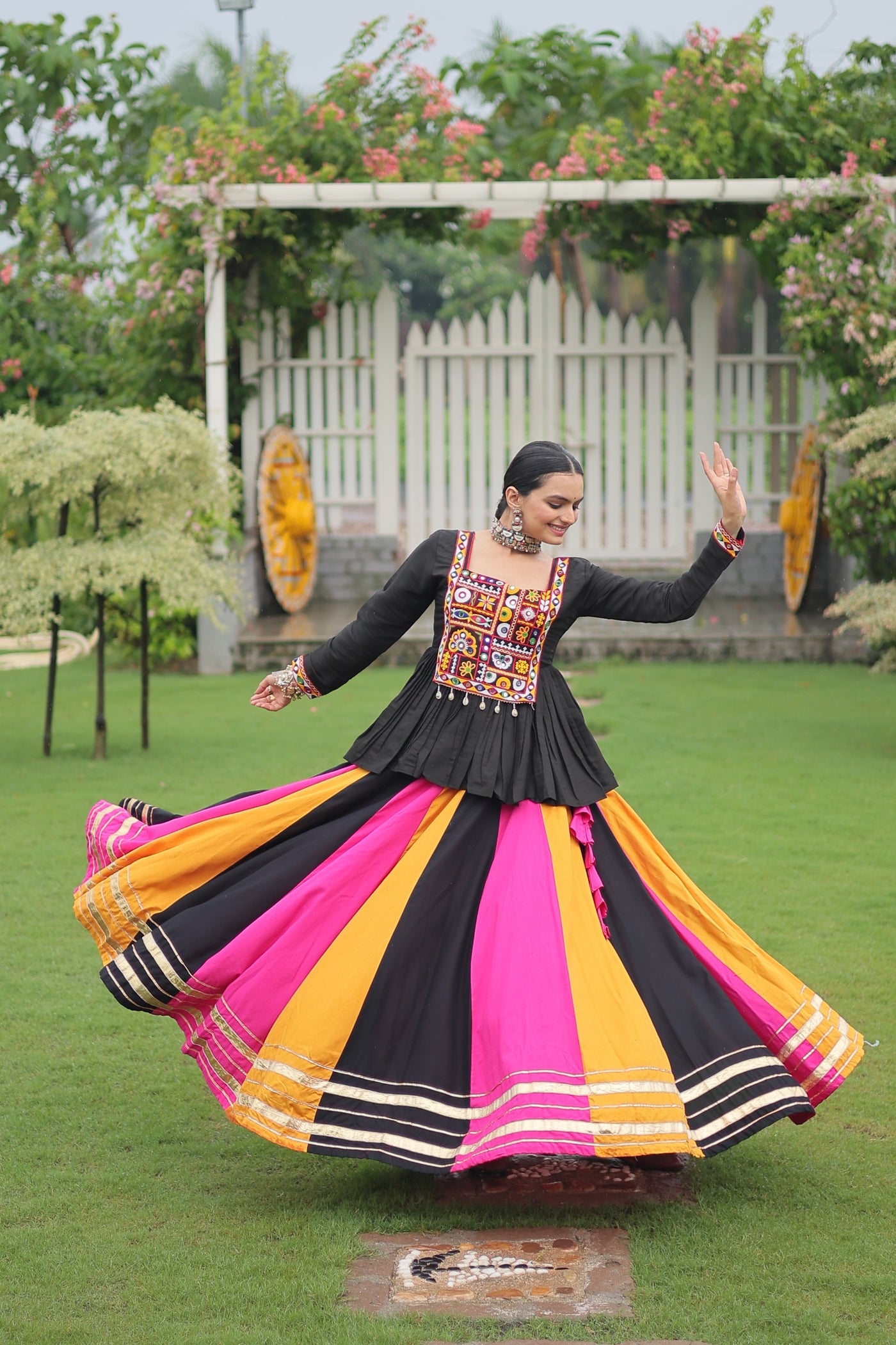 Navratri Special Multicolor Lehenga with Kutchi Gamthi Work- Full Stitched-3