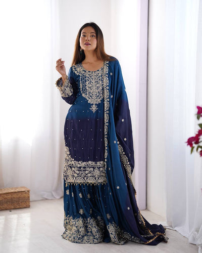 NAVY BLUE WEDDING WEAR CHINON SILK PLAZZO DRESS