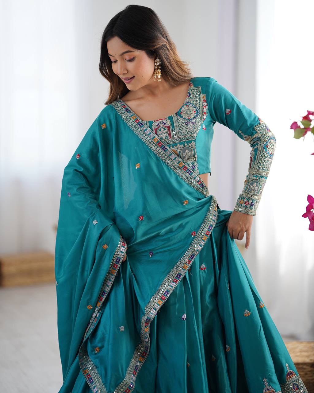 RAMA BLUE WEDDING LEHENGA WITH CHOLI AND DUPATTA