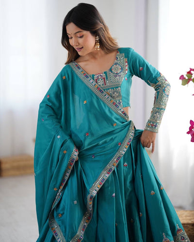 RAMA BLUE WEDDING LEHENGA WITH CHOLI AND DUPATTA