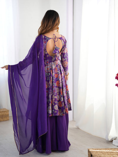 PURPLE KEDIYA ROMAN SILK PARTYWEAR DRESS