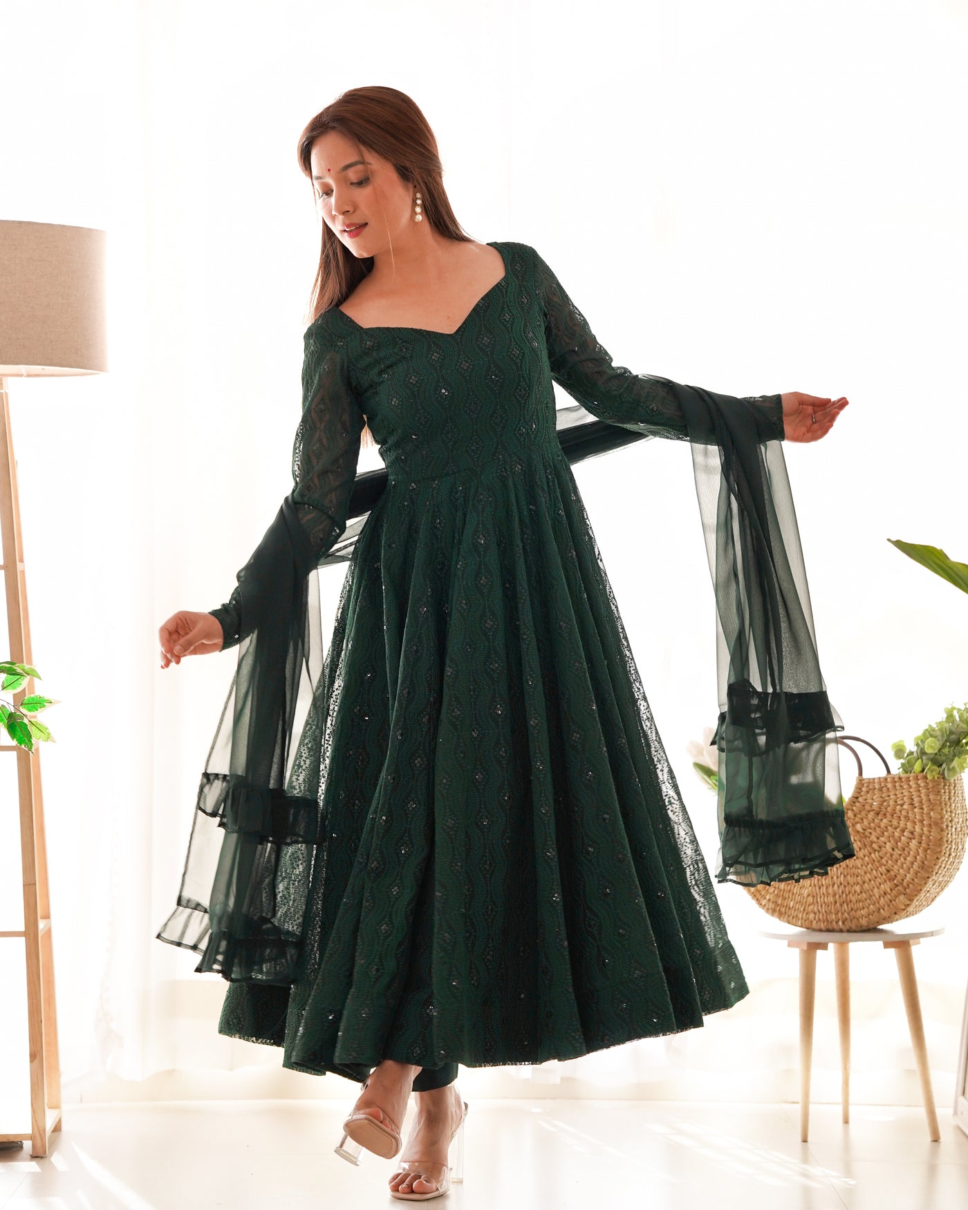 Timeless Full-Flair Georgette Anarkali Suit With Ruffle Dupatta