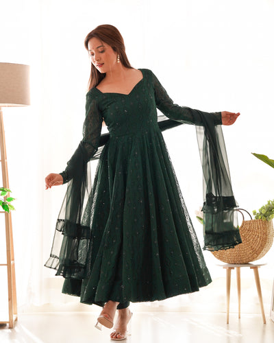 Timeless Full-Flair Georgette Anarkali Suit With Ruffle Dupatta