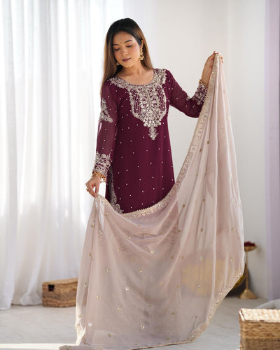 Wine Color Festival Designer Suit With Dupatta