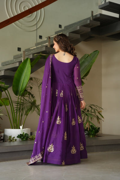 Purple Color Chinon Gown With Embroidery Dupatta