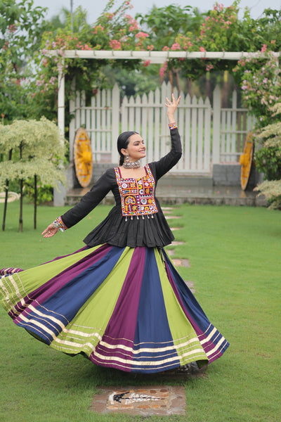 Navratri Special Multicolor Lehenga with Kutchi Gamthi Work- Full Stitched-4