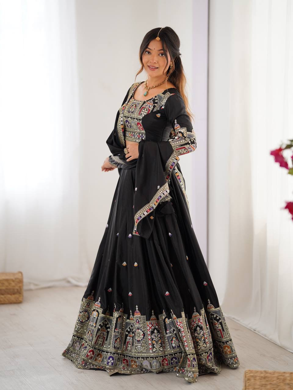 BLACK WEDDING LEHENGA WITH CHOLI AND DUPATTA