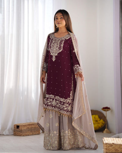Wine Color Festival Designer Suit With Dupatta