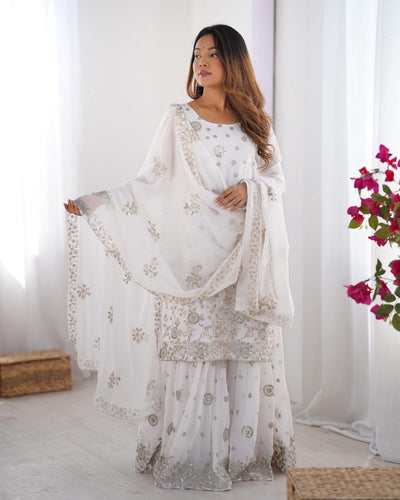 WHITE PARTYWEAR SHARARA SUIT WITH DUPATTA
