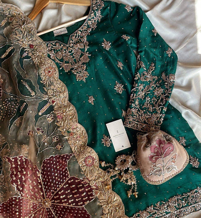 Green Heavy Chinon Suit with Full Flair Sharara & Dupatta