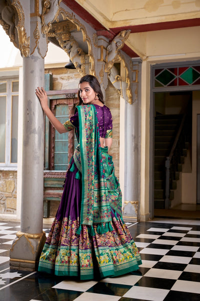 Purple Color Tissue Silk Lehenga With Printed Dupatta