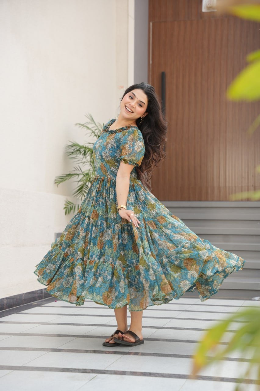Floral Print Ethnic Dress