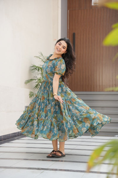 Floral Print Ethnic Dress