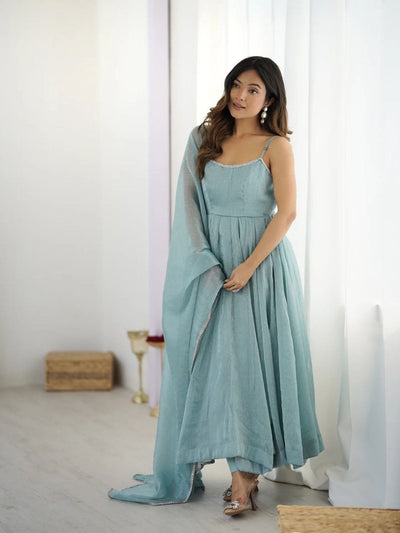 Crunch Silk Anarkali With Detailed Dupatta