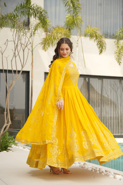 Ethnic Faux Blooming Gown With Embroidery Dupatta