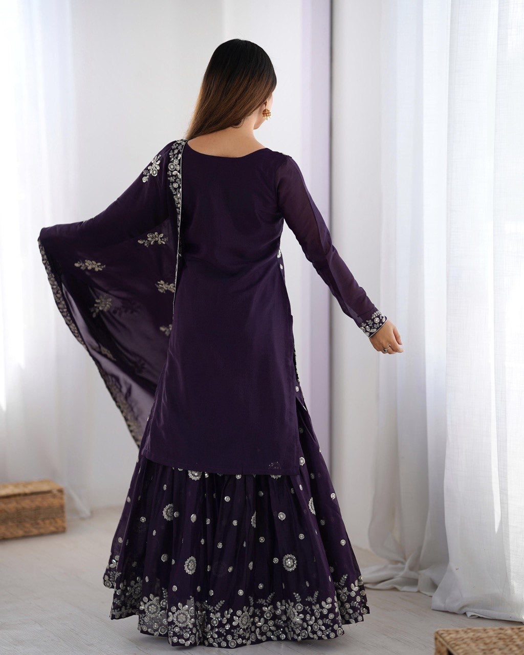 PURPLE PARTYWEAR SHARARA SUIT WITH DUPATTA