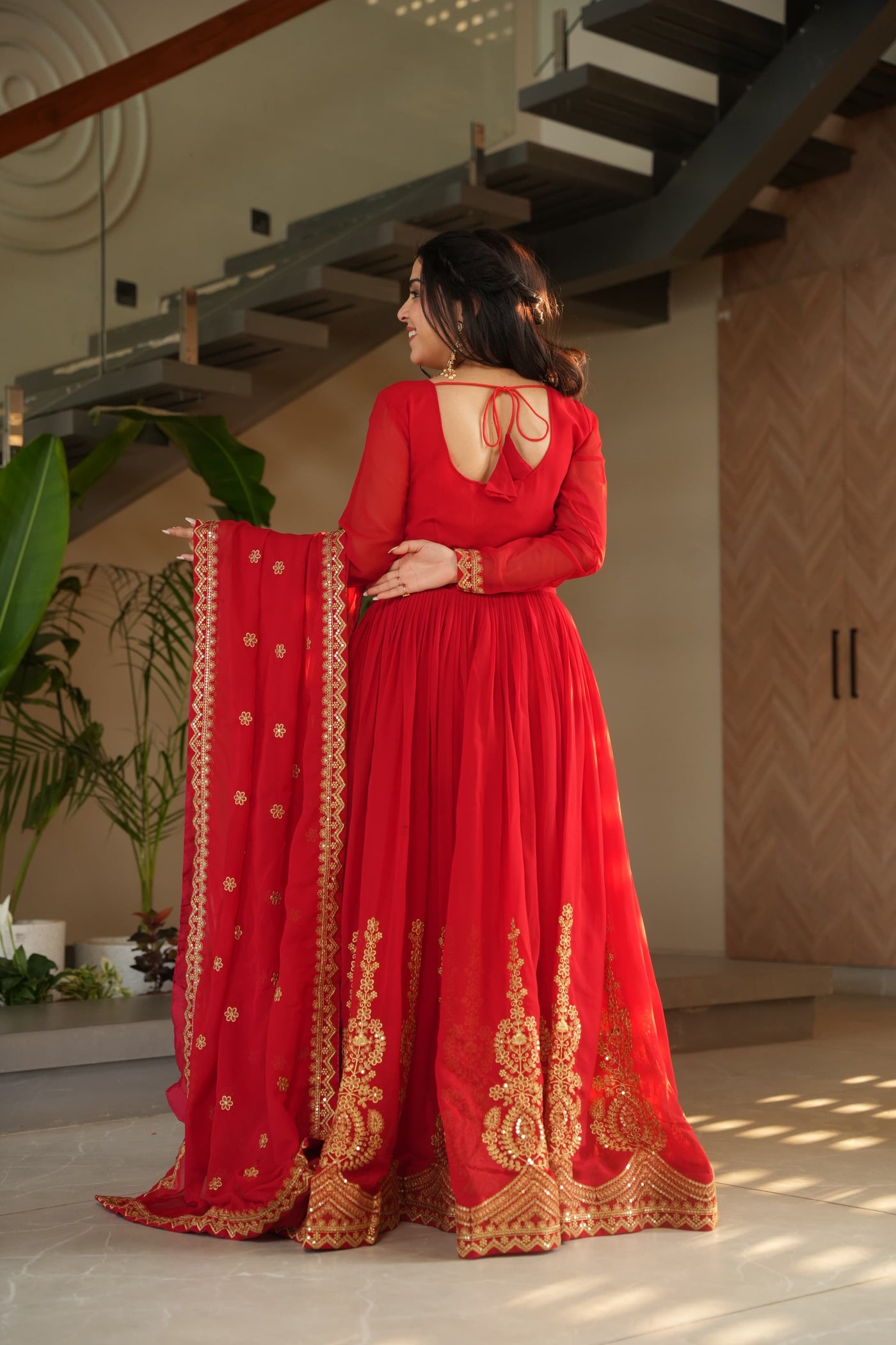 Ethnic Faux Blooming Gown With Embroidery Dupatta