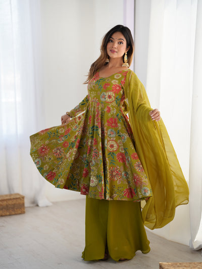 MEHENDI KEDIYA ROMAN SILK PARTYWEAR DRESS