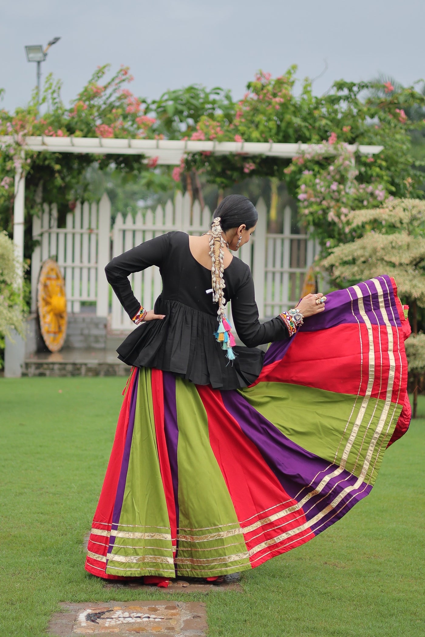 Navratri Special Multicolor Lehenga with Kutchi Gamthi Work- Full Stitched-1
