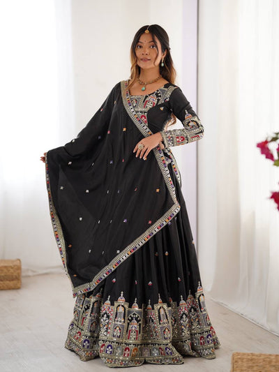 BLACK WEDDING LEHENGA WITH CHOLI AND DUPATTA