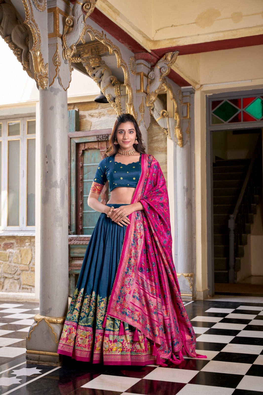 Blue Pearl Color Tissue Silk Lehenga With Printed Dupatta