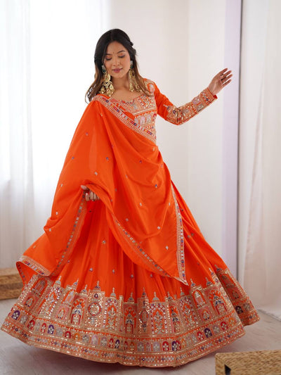 ORANGE WEDDING LEHENGA WITH CHOLI AND DUPATTA