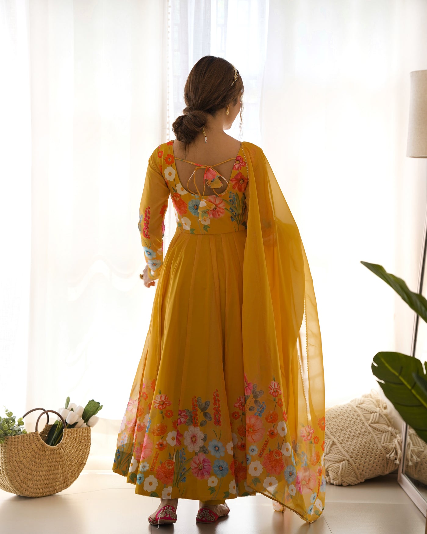 Floral Printed Organza Anarkali Suit Set With Matching Dupatta