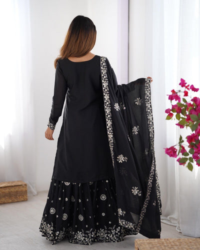 BLACK PARTYWEAR SHARARA SUIT WITH DUPATTA