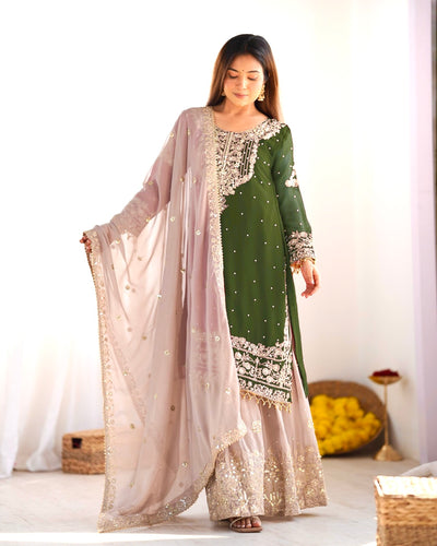 Leaf Green Color Festival Designer Suit With Dupatta