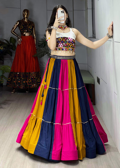 Navratri Special Multicolor Frill Lehenga & Gamthi Work Kediya Blouse