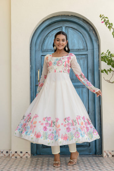 White Color Heavy Organza Silk Anarkali With Fancy Dupatta