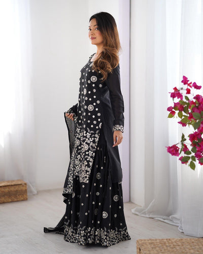 BLACK PARTYWEAR SHARARA SUIT WITH DUPATTA