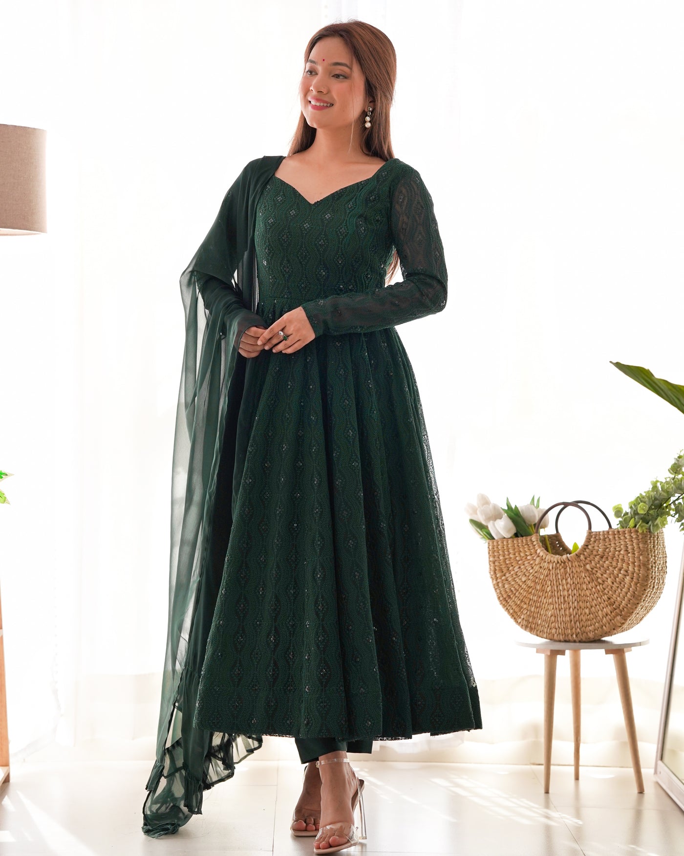 Timeless Full-Flair Georgette Anarkali Suit With Ruffle Dupatta