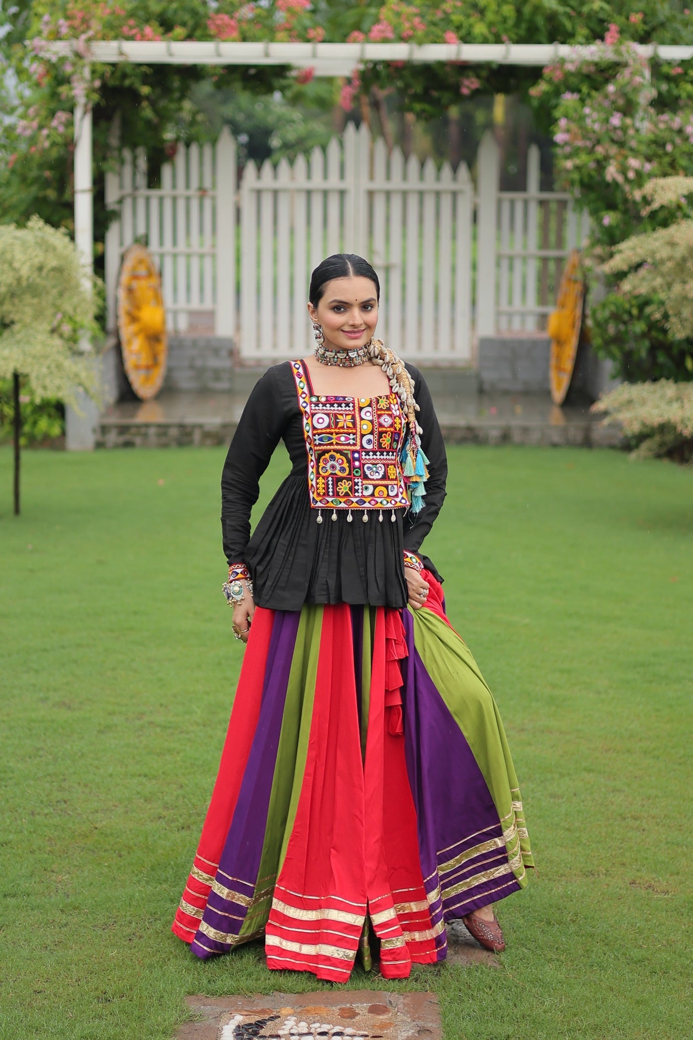 Navratri Special Multicolor Lehenga with Kutchi Gamthi Work- Full Stitched-1