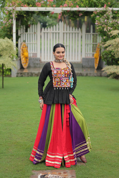 Navratri Special Multicolor Lehenga with Kutchi Gamthi Work- Full Stitched-1