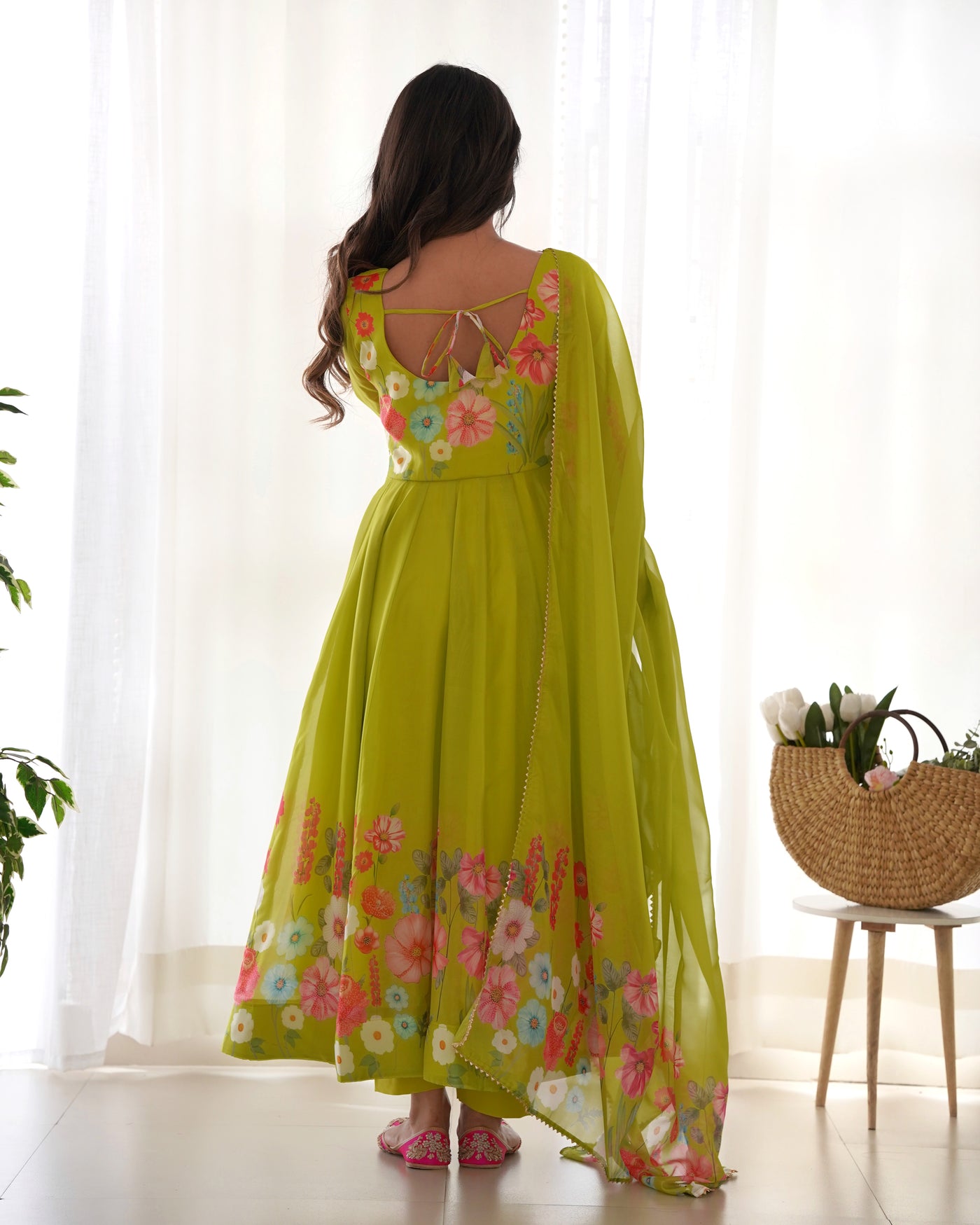 Floral Printed Organza Anarkali Suit Set With Matching Dupatta