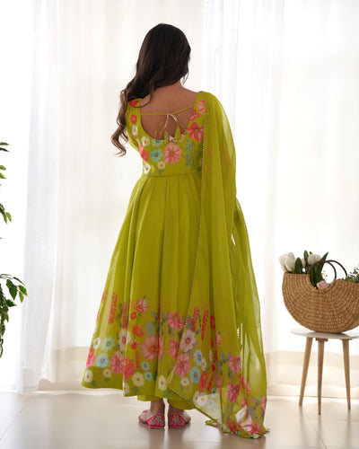 Floral Printed Organza Anarkali Suit Set With Matching Dupatta