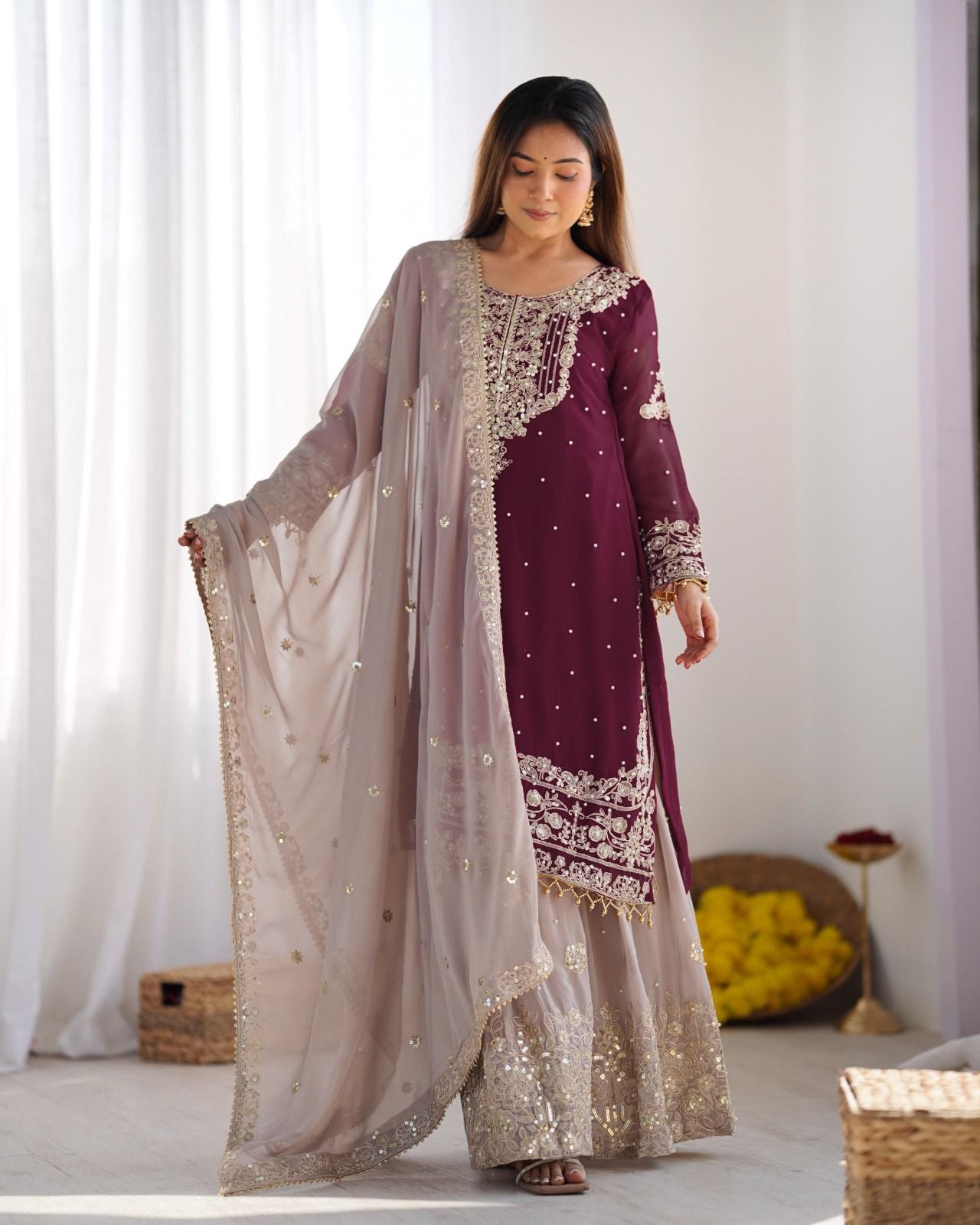 Wine Color Festival Designer Suit With Dupatta