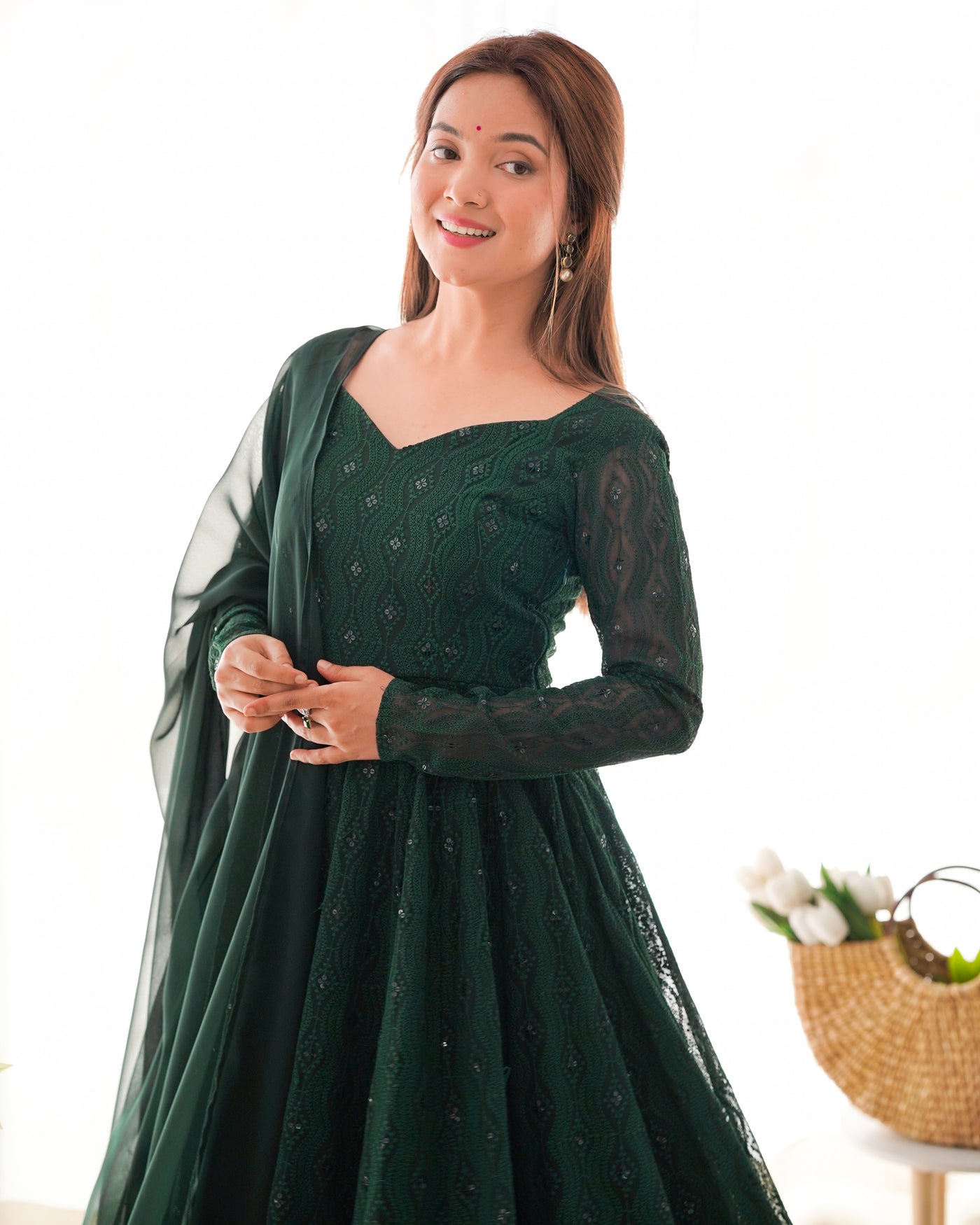 Timeless Full-Flair Georgette Anarkali Suit With Ruffle Dupatta