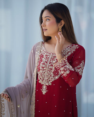 Reddish Pink Color Festival Designer Suit With Dupatta