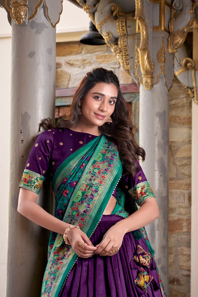 Purple Color Tissue Silk Lehenga With Printed Dupatta