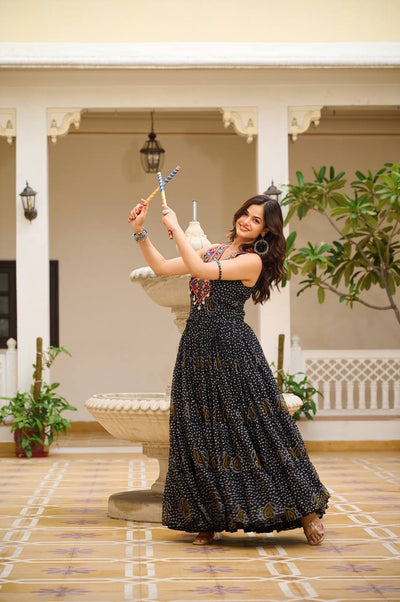 Black Navratri Bandhani Print Gown
