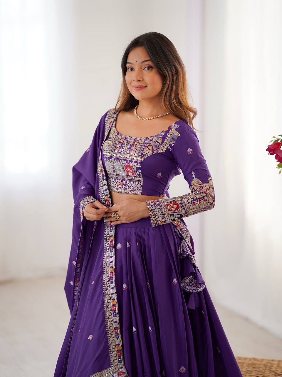 PURPLE WEDDING LEHENGA WITH CHOLI AND DUPATTA