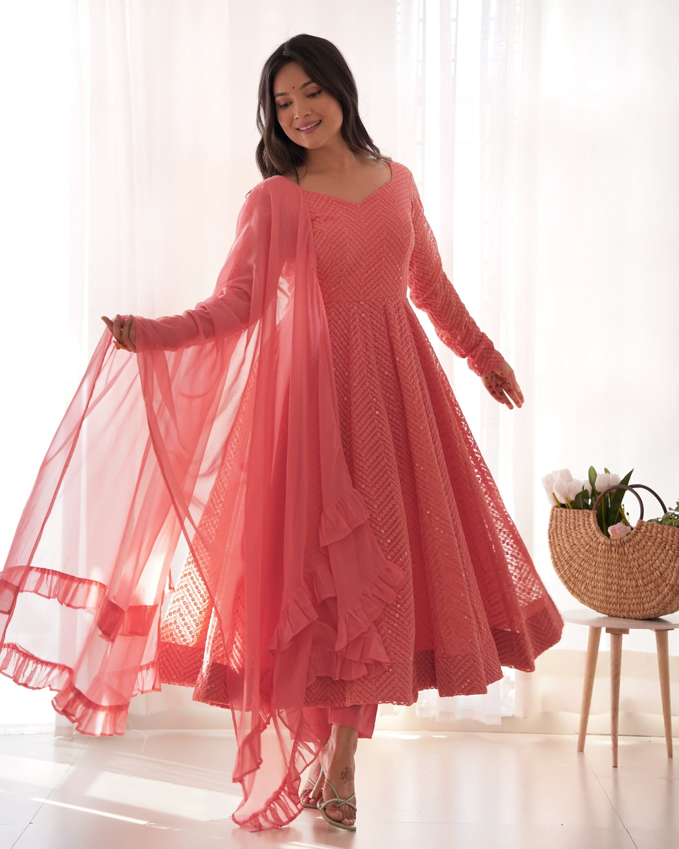 Fully Flared Kali-Patten Anarkali With Fancy Dupatta